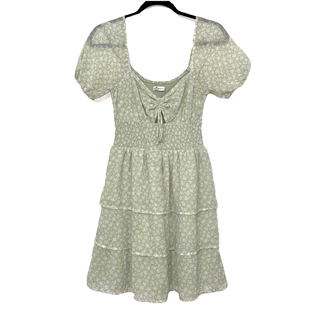Hollister Tiered Mini Babydoll Dress Sm Ruffle Pastel Green Cottage Country